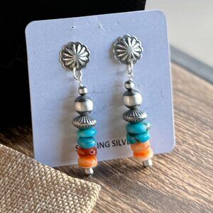 Handmade Spiny Oyster & Turquoise Shell Earrings — Sterling Silver